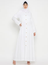 White Front Open Rayon Abaya with Black Hijab